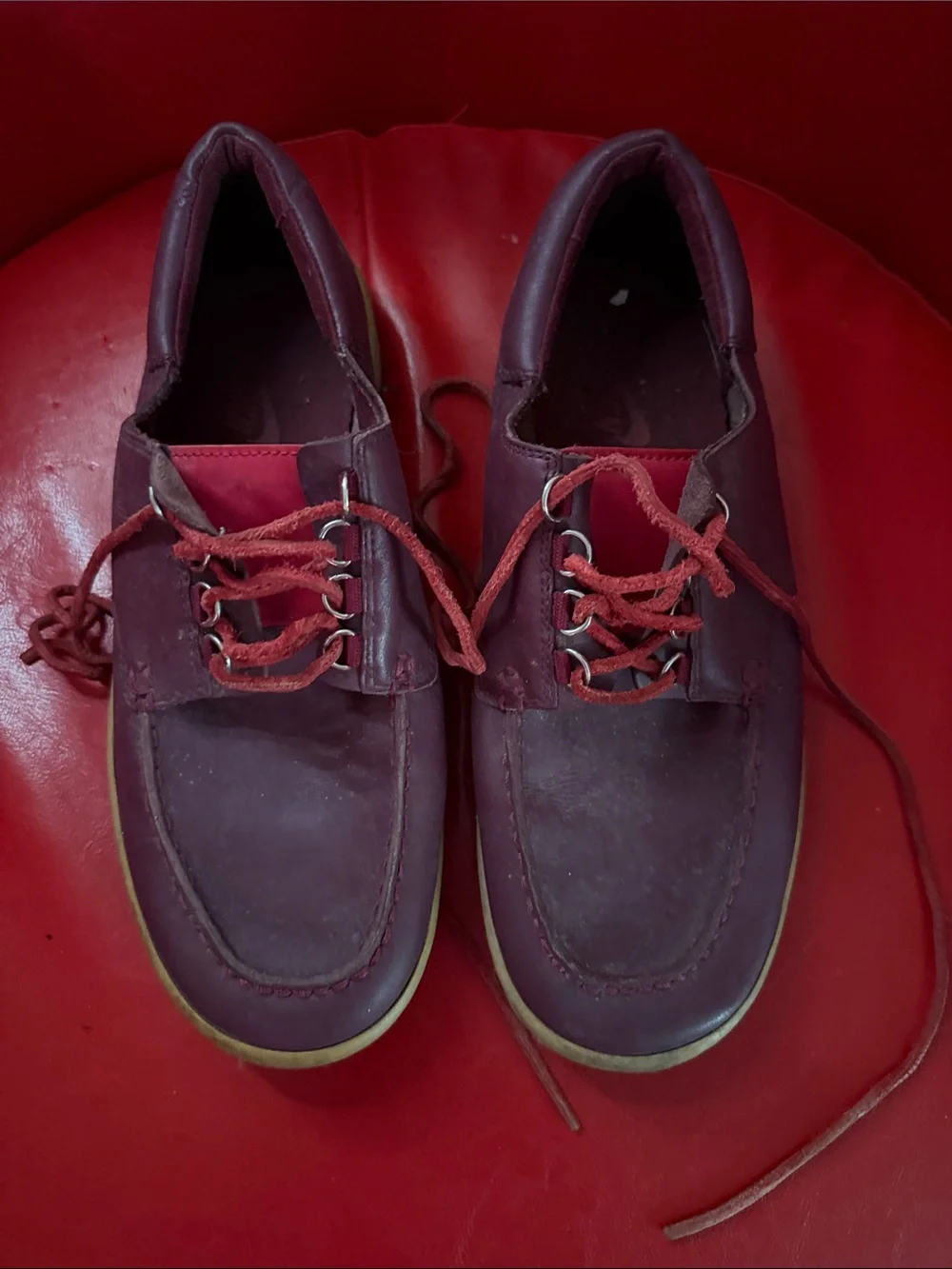 Nike Men's Leather Boat Shoes in Plum with Red Laces